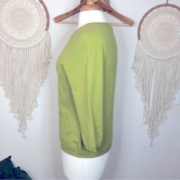 Precious fibers pistachio green cashmere 3/4 sleeve sweater medium - Picture 3 of 6